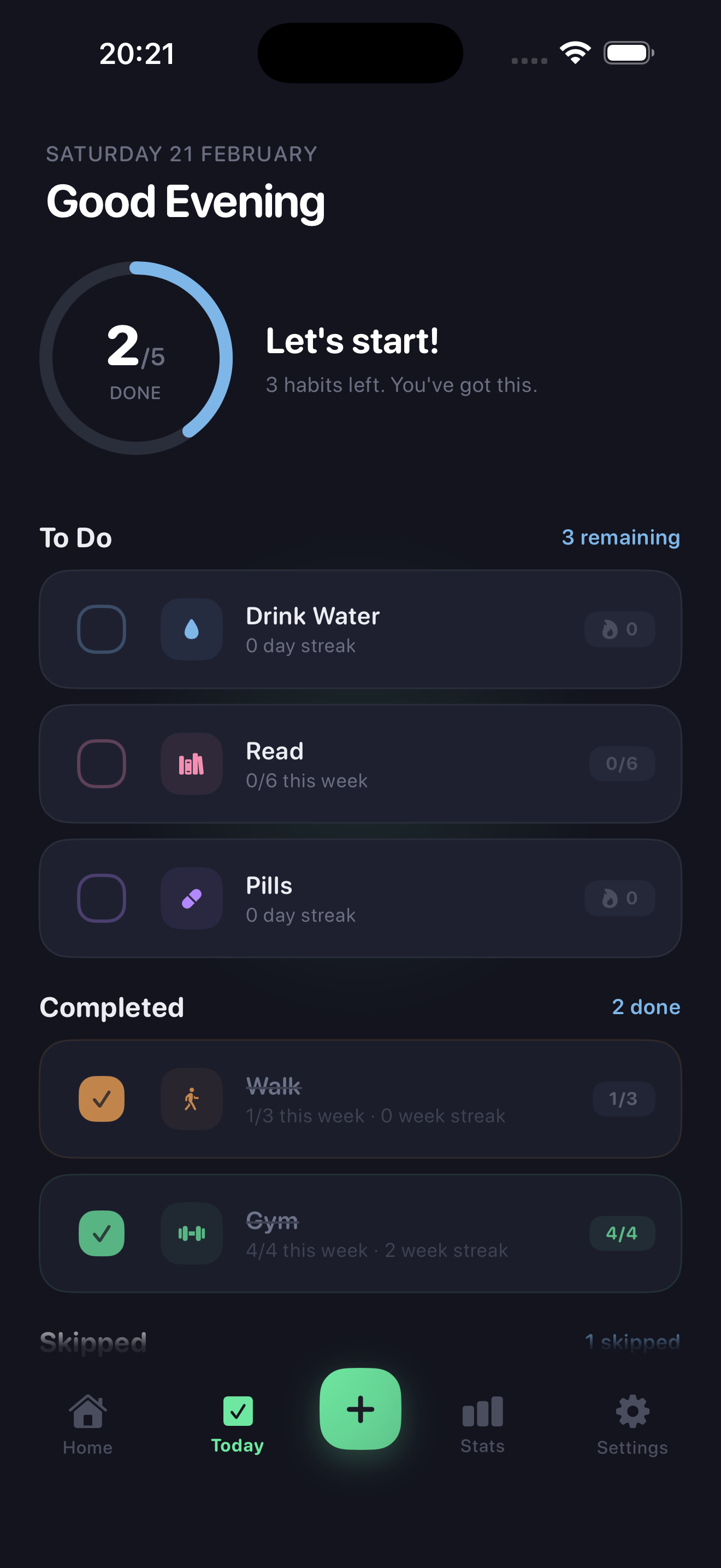 Huybit daily habit checklist view for tracking today's habits